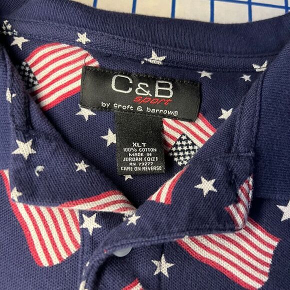 Croft and Borrow American Flg Print All Over Polo Shirt Size XLT Short Sleeve - Picture 6 of 8
